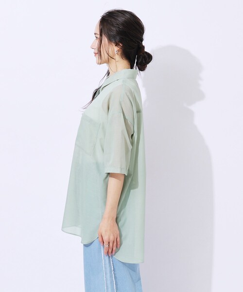 SHOO・LA・RUE（シューラルー）の「◆【洗える】ふわり軽い ゆるシルエット前開きシャツ（シャツ/ブラウス・レディース・スミクロ/ブルー系その他4/グリーン系・02/04/03）」の22枚目の写真