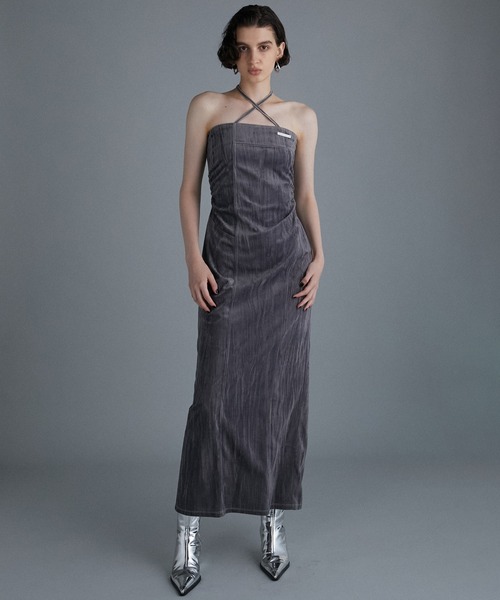 PRANK PROJECT（プランクプロジェクト）の「クラッシュベロアベアワンピース / Crushed Velour Bare Dress（ワンピース・レディース・グレー/レッド/ブラック・FREE）」の3枚目の写真