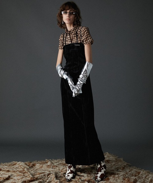 PRANK PROJECT（プランクプロジェクト）の「クラッシュベロアベアワンピース / Crushed Velour Bare Dress（ワンピース・レディース・グレー/レッド/ブラック・FREE）」の2枚目の写真