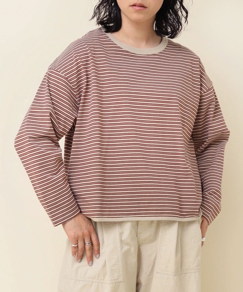 RNA-N(アールエヌエーエヌ)の「M2285 16/-OEボーダーロンT(Tシャツ/カットソー・レディース・ブルー/ベージュ/ホワイト×ブラック/グリーン・MEDIUM)」の3枚目の写真