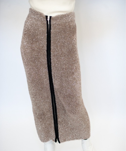 YULA:LAME GLITTER SHAGGY ZIP KNIT SKIRT/ラメグリッターシャギージップニットスカート