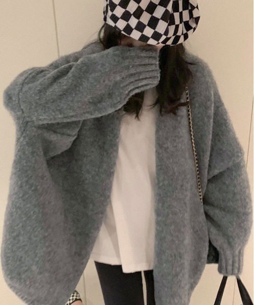 kirakiraShop(キラキラショップ)の「ノーボタン ニット カーディガン(カーディガン/ボレロ・レディース・チャコールグレー/アイボリー/ピンク/ベージュ・FREE)」の6枚目の写真