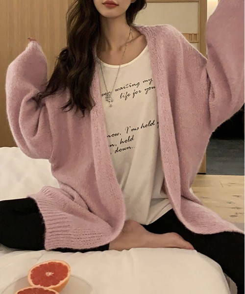 kirakiraShop(キラキラショップ)の「ノーボタン ニット カーディガン(カーディガン/ボレロ・レディース・チャコールグレー/アイボリー/ピンク/ベージュ・FREE)」の18枚目の写真