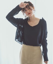 【洗える】フェザーエンブロイダリー クロップドシャツ
