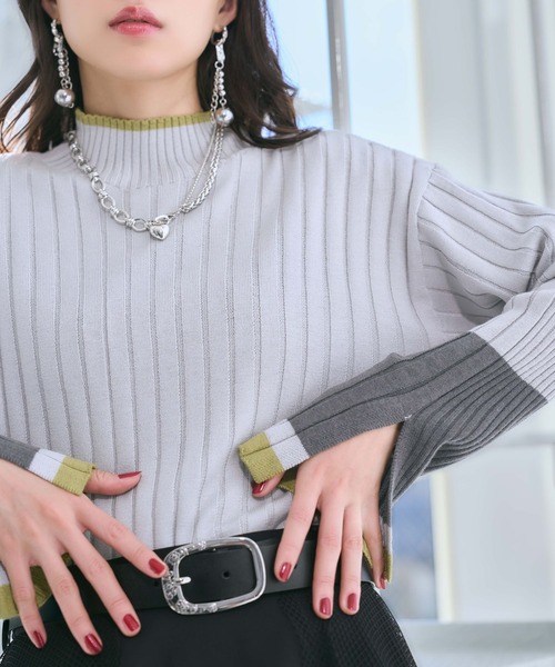 HARE（ハレ）の「ハイショクリブタイトニットプルオーバー(HARE)（ニット/セーター・レディース・ライトグレー/レッド/ブラック×パープル/ブラック×グリーン/グレー系その他・FREE）」の5枚目の写真