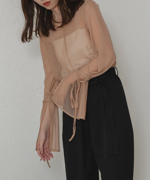 raffime(ラフィミー)の「【Raffime】袖リボンシアートップス(シャツ/ブラウス・レディース・モカ/ブラック/アイボリー/ピンクベージュ/ミント・フリー)」の5枚目の写真