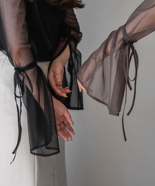 raffime(ラフィミー)の「【Raffime】袖リボンシアートップス(シャツ/ブラウス・レディース・モカ/ブラック/アイボリー/ピンクベージュ/ミント・フリー)」の13枚目の写真