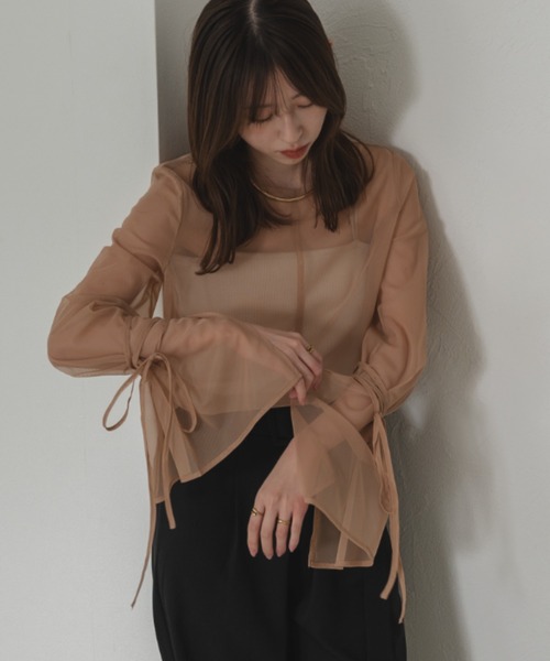 raffime(ラフィミー)の「【Raffime】袖リボンシアートップス(シャツ/ブラウス・レディース・モカ/ブラック/アイボリー/ピンクベージュ/ミント・フリー)」の8枚目の写真