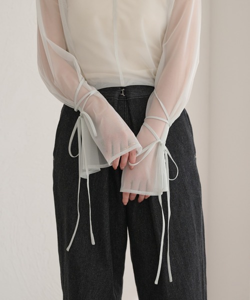 raffime(ラフィミー)の「【Raffime】袖リボンシアートップス(シャツ/ブラウス・レディース・モカ/ブラック/アイボリー/ピンクベージュ/ミント・フリー)」の13枚目の写真