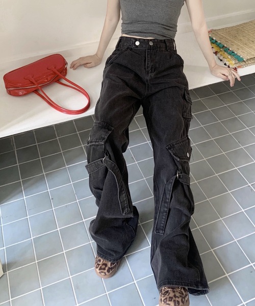 MYFO ベルト付き タバコパンツ セール】ベルト付きデザインカーゴパンツ(カーゴパンツ