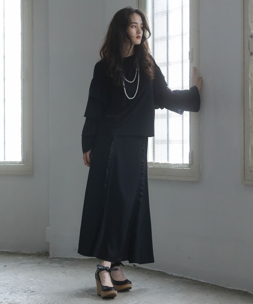 ESCAR(エスカー)の「■ESCAR フリルスリーブプルオーバー(Tシャツ/カットソー・レディース・チャコールグレー/ブラック・FREE)」の8枚目の写真