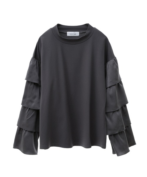 ESCAR(エスカー)の「■ESCAR フリルスリーブプルオーバー(Tシャツ/カットソー・レディース・チャコールグレー/ブラック・FREE)」の6枚目の写真