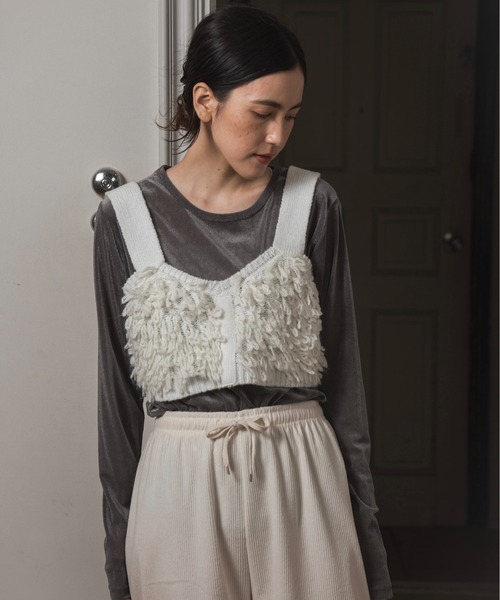 lawgy(ラウジー)の「round neck sheer velvet like tops / ラウンドネックシアーベルベットライクトップス(Tシャツ/カットソー・レディース・グレー/ホワイト/マスタード・FREE)」の2枚目の写真