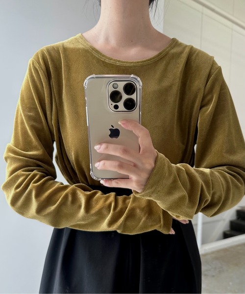 lawgy(ラウジー)の「round neck sheer velvet like tops / ラウンドネックシアーベルベットライクトップス(Tシャツ/カットソー・レディース・グレー/ホワイト/マスタード・FREE)」の6枚目の写真