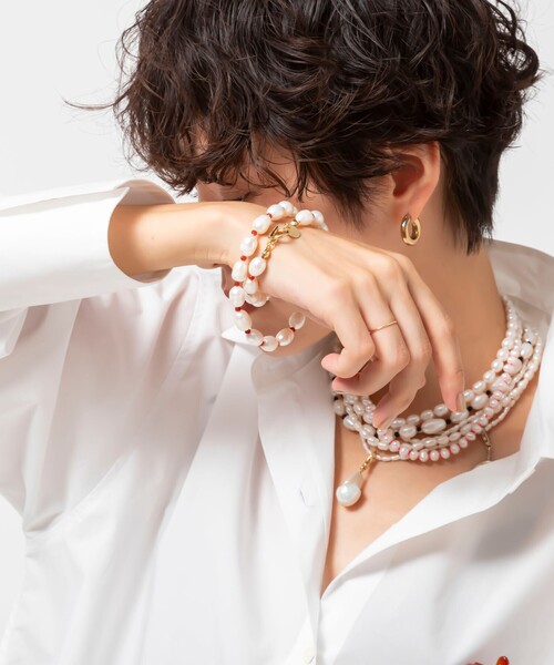 NOLLEY’S(ノーリーズ)の「淡水バロックパール&カラーストーンネックレス(ネックレス・レディース・ブラック/レッド・FREE)」の7枚目の写真