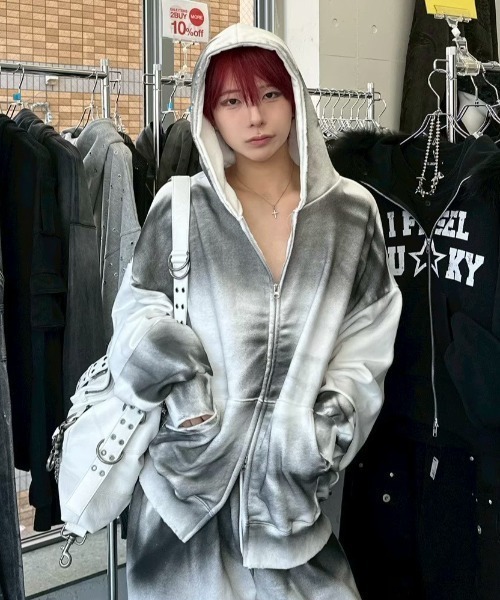 Never mind the XU / Chikashitsu+(ネバーマインド ザ エックスユー / チカシツプラス)の「【nmtc+】washing zip up hoodie / 【エヌエムティーシープラス】ウォッシングジップアップパーカー(パーカー・メンズ・ホワイト/グレー/ブラック・ONE SIZE)」の17枚目の写真
