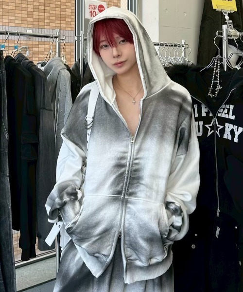 Never mind the XU / Chikashitsu+(ネバーマインド ザ エックスユー / チカシツプラス)の「【nmtc+】washing zip up hoodie / 【エヌエムティーシープラス】ウォッシングジップアップパーカー(パーカー・メンズ・ホワイト/グレー/ブラック・ONE SIZE)」の18枚目の写真