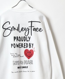 SMILEY FACE（スマイリーフェイス）の「SMILEY FACE/スマイリーフェイス 裏起毛 ワンポイント刺繍 袖 バックプリント オーバーサイズ スウェット レディース メンズ トレーナー（スウェット）」