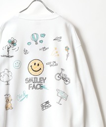 SMILEY FACE/スマイリーフェイス 裏起毛 ワンポイント刺繍 袖 バックプリント オーバーサイズ スウェット レディース メンズ トレーナー