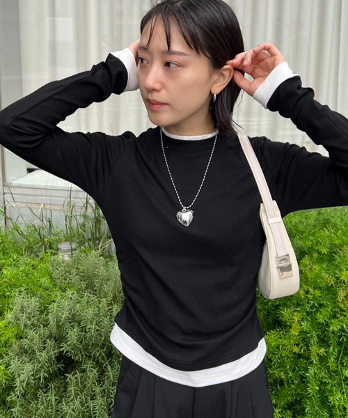 mebole(メボレ)の「フェイクレイヤードギャザーカットソー(Tシャツ/カットソー・レディース・ブラック/グレー・FREE)」の10枚目の写真