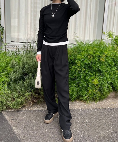 mebole(メボレ)の「フェイクレイヤードギャザーカットソー(Tシャツ/カットソー・レディース・ブラック/グレー・FREE)」の12枚目の写真