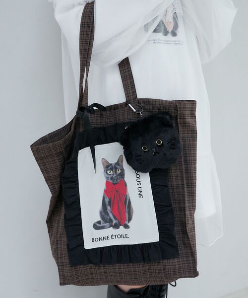 MAJESTIC LEGON（マジェスティックレゴン）の「おめかしネコチャントートバッグ（トートバッグ・レディース・ブラック系その他/ホワイト系その他2・FREE）」の4枚目の写真