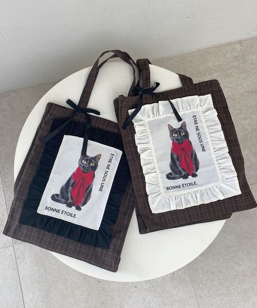 MAJESTIC LEGON（マジェスティックレゴン）の「おめかしネコチャントートバッグ（トートバッグ・レディース・ブラック系その他/ホワイト系その他2・FREE）」の6枚目の写真