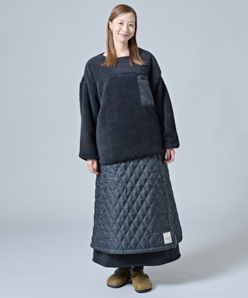 セール】2-10A8 【防寒2WAY】 裏ボア キルト ロング 巻きスカート