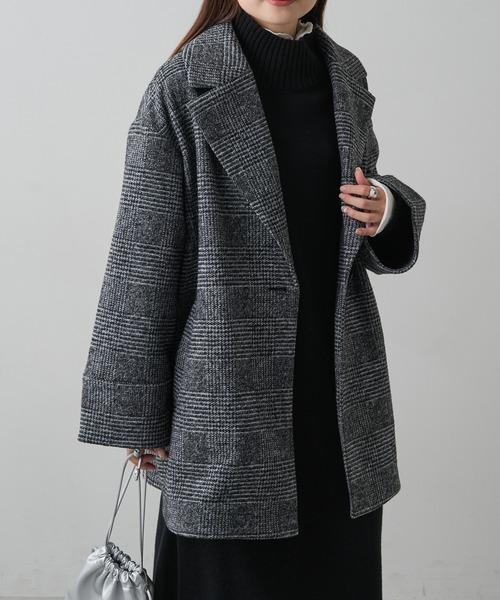 PUAL CE CIN（ピュアルセシン）の「オーバーサイズテーラーコート（テーラードジャケット・レディース・チェック/その他・FREE）」の4枚目の写真