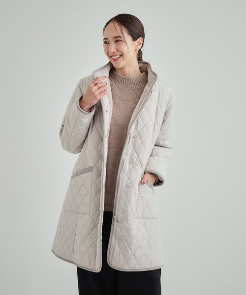 【専用です】新品　シューラルー　フード付きダイヤ柄キルトコート　紺　LL　撥水 フード取り外し可/撥水加工】自然にくびれる あったかダイヤ柄