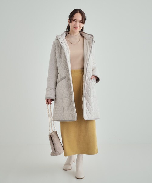 SHOO・LA・RUE（シューラルー）の「◆【フード取り外し可/撥水加工】自然にくびれる あったかダイヤ柄キルトコート（その他アウター・レディース・ブラック/グレー系その他/ライトベージュ・03/02/01/04）」の7枚目の写真
