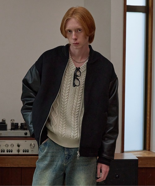 セール】【LURAKU】wool melton stadium jacket/ウールメルトン