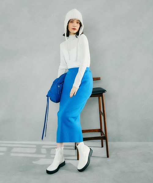 studio CLIP（スタディオクリップ）の「【3シーズン/静電気防止/毛玉軽減】12ゲージらくらくニットスカート[プチ・プラスサイズあり]（スカート・レディース・ブラック/ブルー/ナチュラル・PF/ﾌﾘｰ(L)/FREE）」の8枚目の写真