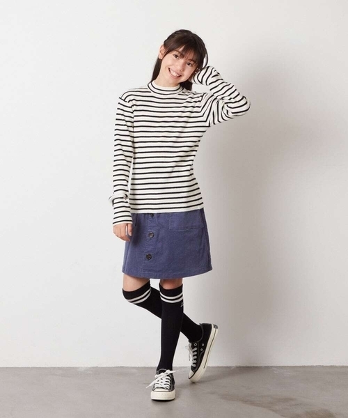 a.v.v（アーヴェヴェ）の「[160]ハイネックリブニット（ニット/セーター・キッズ・ホワイト/ライトグレー/アイボリー・160）」の11枚目の写真