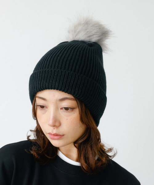 Ruben（ルーベン）の「【RUBEN】ボンボン付きニット帽 / ワッチキャップ / RUS-8237（ニットキャップ/ビーニー・レディース・ベージュ/グレー/ブラック/アイボリー・フリー）」の5枚目の写真