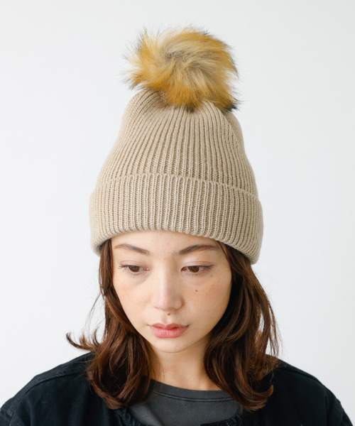 Ruben（ルーベン）の「【RUBEN】ボンボン付きニット帽 / ワッチキャップ / RUS-8237（ニットキャップ/ビーニー・レディース・ベージュ/グレー/ブラック/アイボリー・フリー）」の9枚目の写真