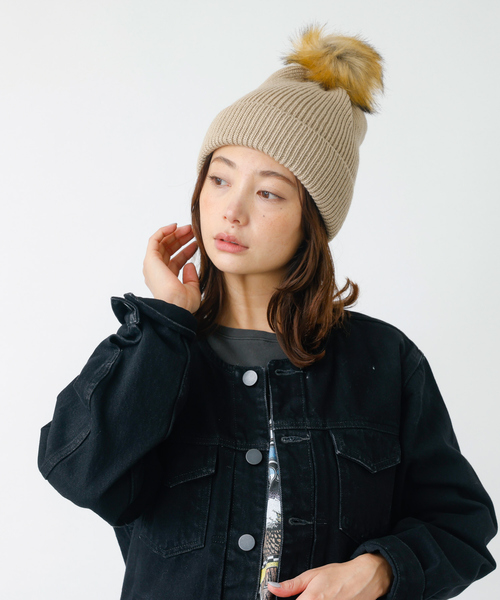 Ruben（ルーベン）の「【RUBEN】ボンボン付きニット帽 / ワッチキャップ / RUS-8237（ニットキャップ/ビーニー・レディース・ベージュ/グレー/ブラック/アイボリー・フリー）」の10枚目の写真