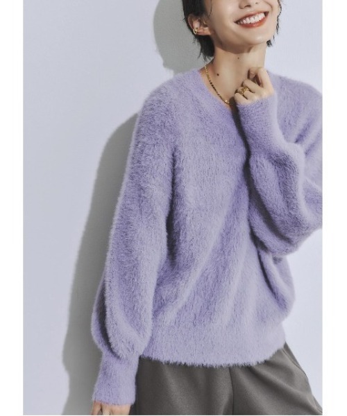 IEDIT（イディット）の「ＩＥＤＩＴ　ヘアリーシャギー素材のスパークルニット（ニット/セーター・レディース・グレイッシュブルー/イエロー/パープル・M/L/LL/3L/4L/S）」の15枚目の写真