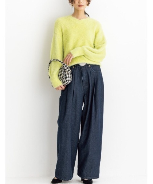 IEDIT（イディット）の「ＩＥＤＩＴ　ヘアリーシャギー素材のスパークルニット（ニット/セーター・レディース・グレイッシュブルー/イエロー/パープル・M/L/LL/3L/4L/S）」の14枚目の写真