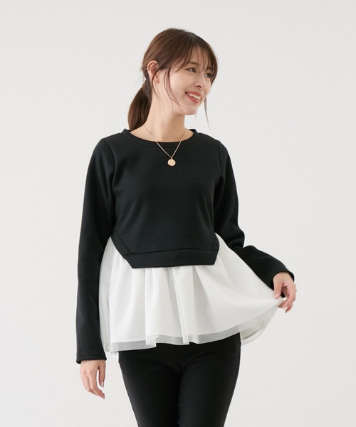 Jayro(ジャイロ)の「裾チュール重ねプルオーバー(Tシャツ/カットソー・レディース・ブラック/ネイビー/グレー/ホワイト系その他・M)」の5枚目の写真