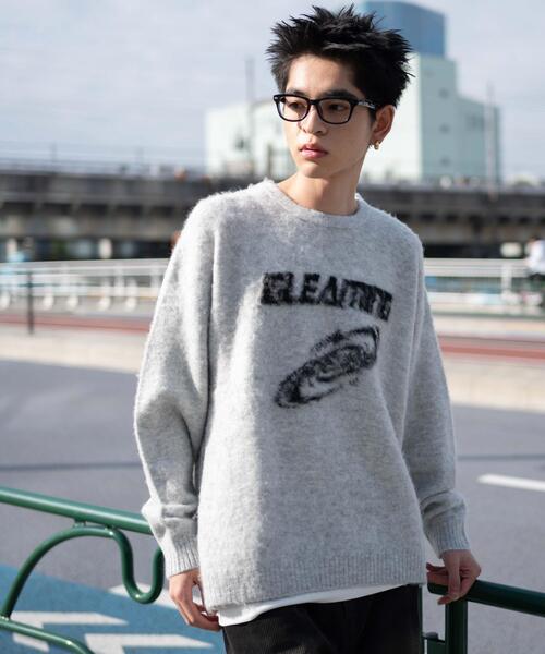 WEGO（ウィゴー）の「WEGO/シャギーグラフィックプルオーバー（ニット/セーター・メンズ・グレー/スミクロ/ブラック/ホワイト・LARGE/MEDIUM）」の4枚目の写真