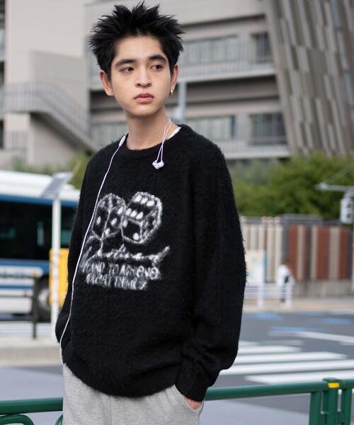 WEGO（ウィゴー）の「WEGO/シャギーグラフィックプルオーバー（ニット/セーター・メンズ・グレー/スミクロ/ブラック/ホワイト・LARGE/MEDIUM）」の21枚目の写真