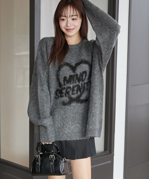 WEGO（ウィゴー）の「WEGO/シャギーグラフィックプルオーバー（ニット/セーター・メンズ・グレー/スミクロ/ブラック/ホワイト・LARGE/MEDIUM）」の3枚目の写真