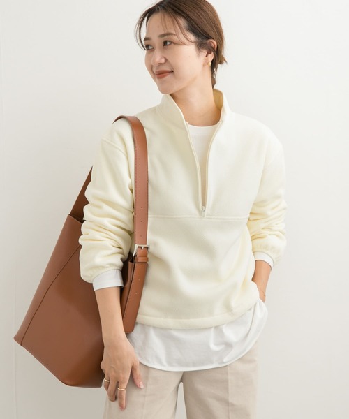 URBAN RESEARCH DOORS(アーバンリサーチドアーズ)の「『UR TECH』ピケフリースハーフジッププルオーバー(Tシャツ/カットソー・レディース・カーキ/アイボリー・MEDIUM)」の4枚目の写真