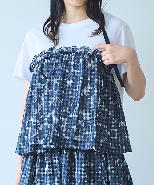 bulle de savon(ビュルデサボン)の「gingham×hana opal Tシャツ(Tシャツ/カットソー・レディース・レッド/ネイビー・FREE)」の1枚目の写真