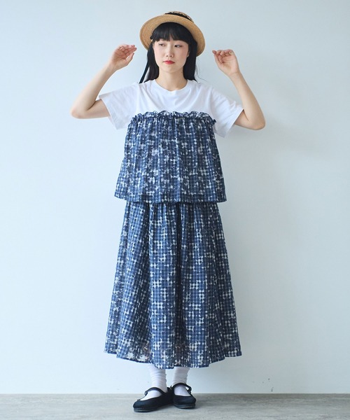 bulle de savon(ビュルデサボン)の「gingham×hana opal Tシャツ(Tシャツ/カットソー・レディース・レッド/ネイビー・FREE)」の14枚目の写真