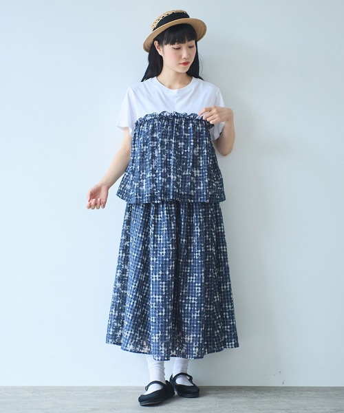 bulle de savon(ビュルデサボン)の「gingham×hana opal Tシャツ(Tシャツ/カットソー・レディース・レッド/ネイビー・FREE)」の15枚目の写真