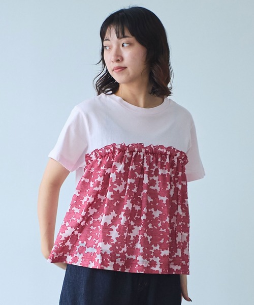 bulle de savon(ビュルデサボン)の「gingham×hana opal Tシャツ(Tシャツ/カットソー・レディース・レッド/ネイビー・FREE)」の16枚目の写真