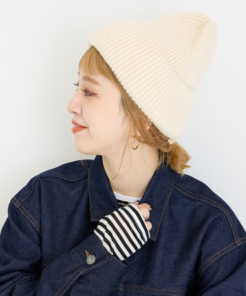 B.C STOCK(ベーセーストック)の「ニットCAP(ニットキャップ/ビーニー・レディース・ホワイト/ブラック/グリーン・FREE)」の2枚目の写真