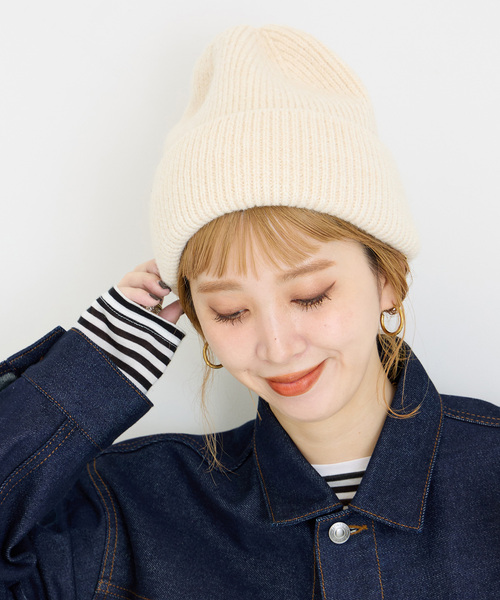 B.C STOCK(ベーセーストック)の「ニットCAP(ニットキャップ/ビーニー・レディース・ホワイト/ブラック/グリーン・FREE)」の4枚目の写真
